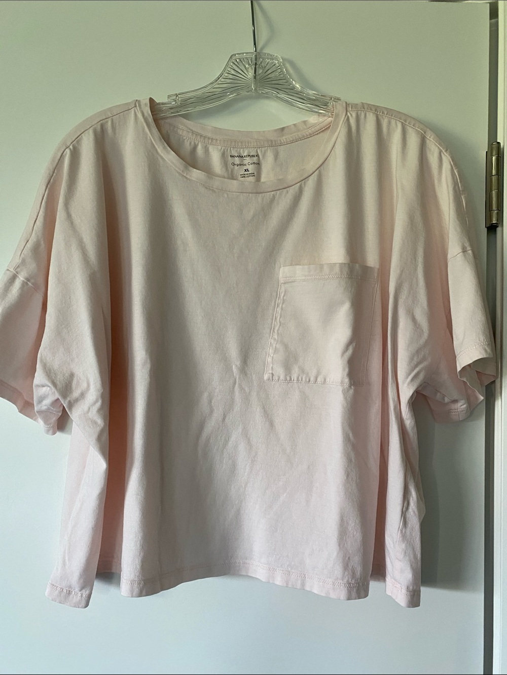 Banana Republic Light Shell Pink Short Sleeve Oversized Crop Pocket Tee Shirt XL